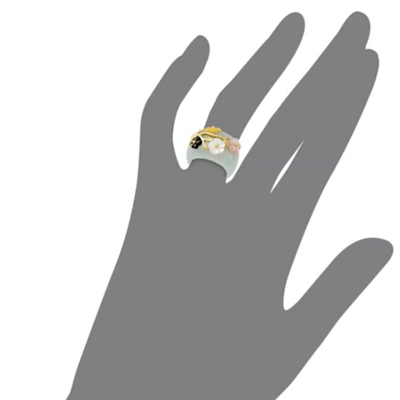 Brand NWT Jade and Multicolored Mother of Pearl Flower Ring - Picture 7 of 8